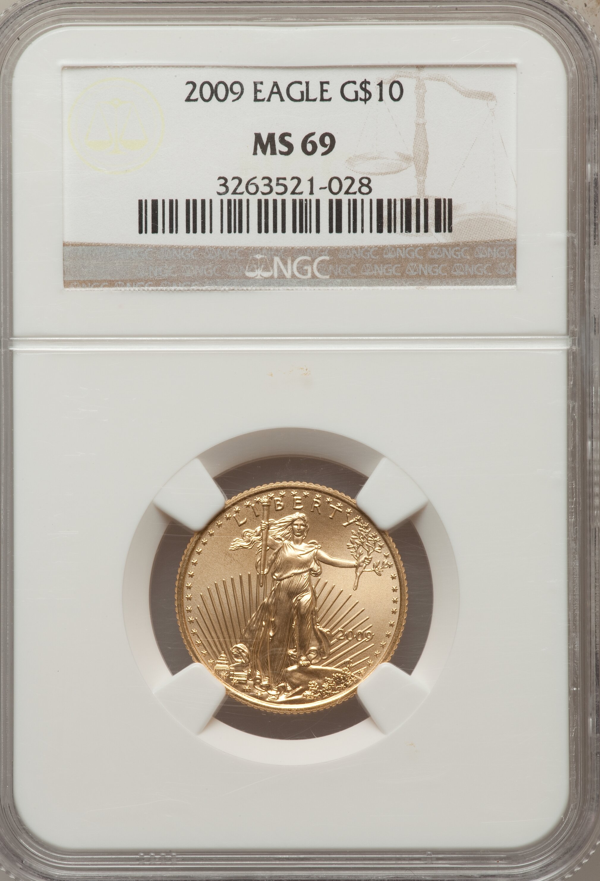 image for: 2009 $10 Quarter-Ounce Gold Eagle MS69 NGC. NGC Census: (0/0). PCGS Population (40/38).   (#404434)...