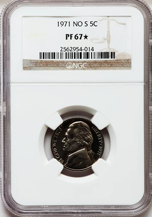 image for: 1971 5C No S PR67 ★ NGC. NGC Census: (4/5). PCGS Population (13/8). Mintage: 1,655. Numismedia...