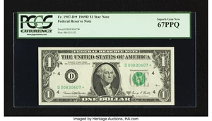 image for: Top Pop Fr. 1907-D* $1 1969D Federal Reserve Note. PCGS Superb Gem New 67PPQ....