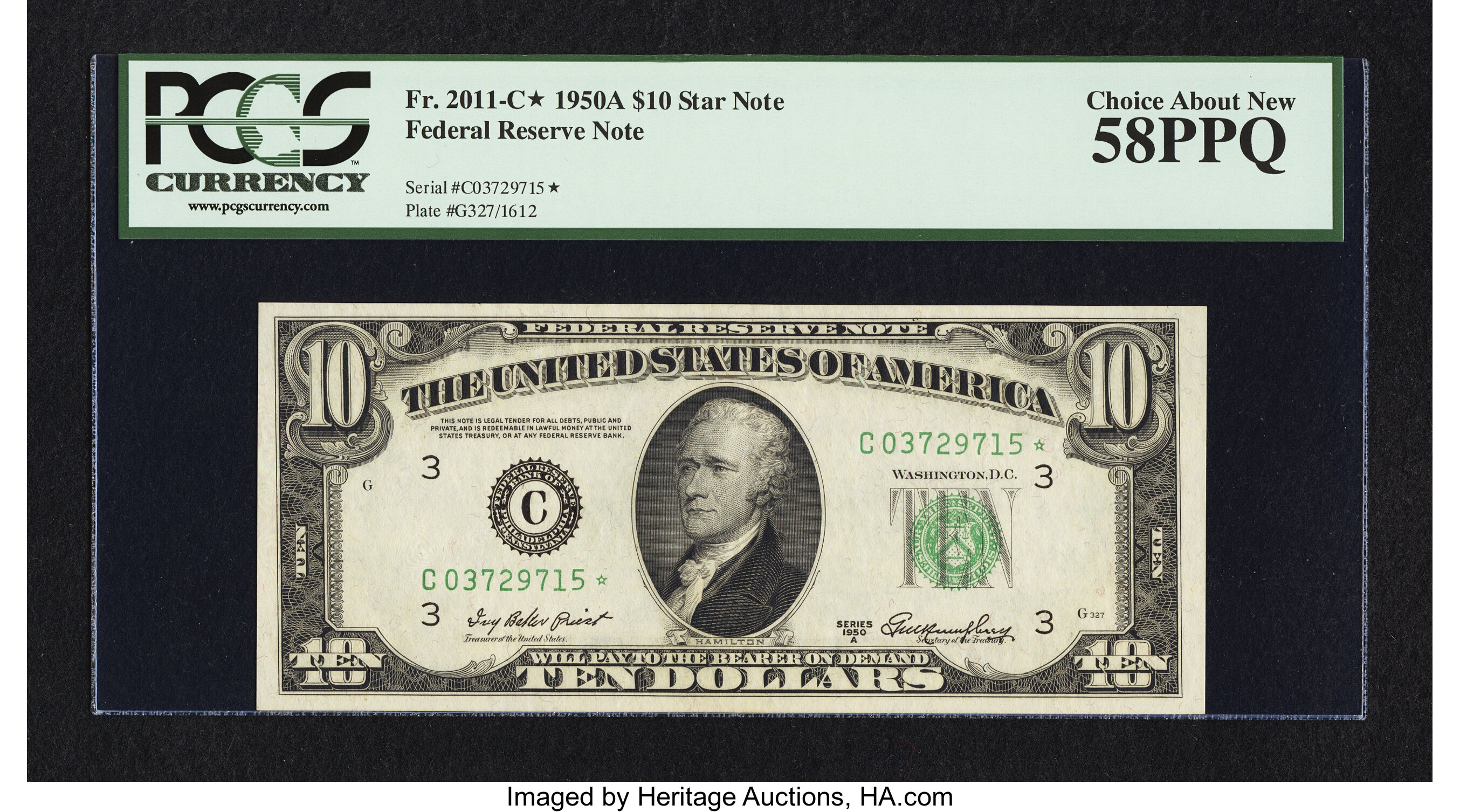 image for: Fr. 2011-C* $10 1950A Federal Reserve Note. PCGS Choice About New 58PPQ....