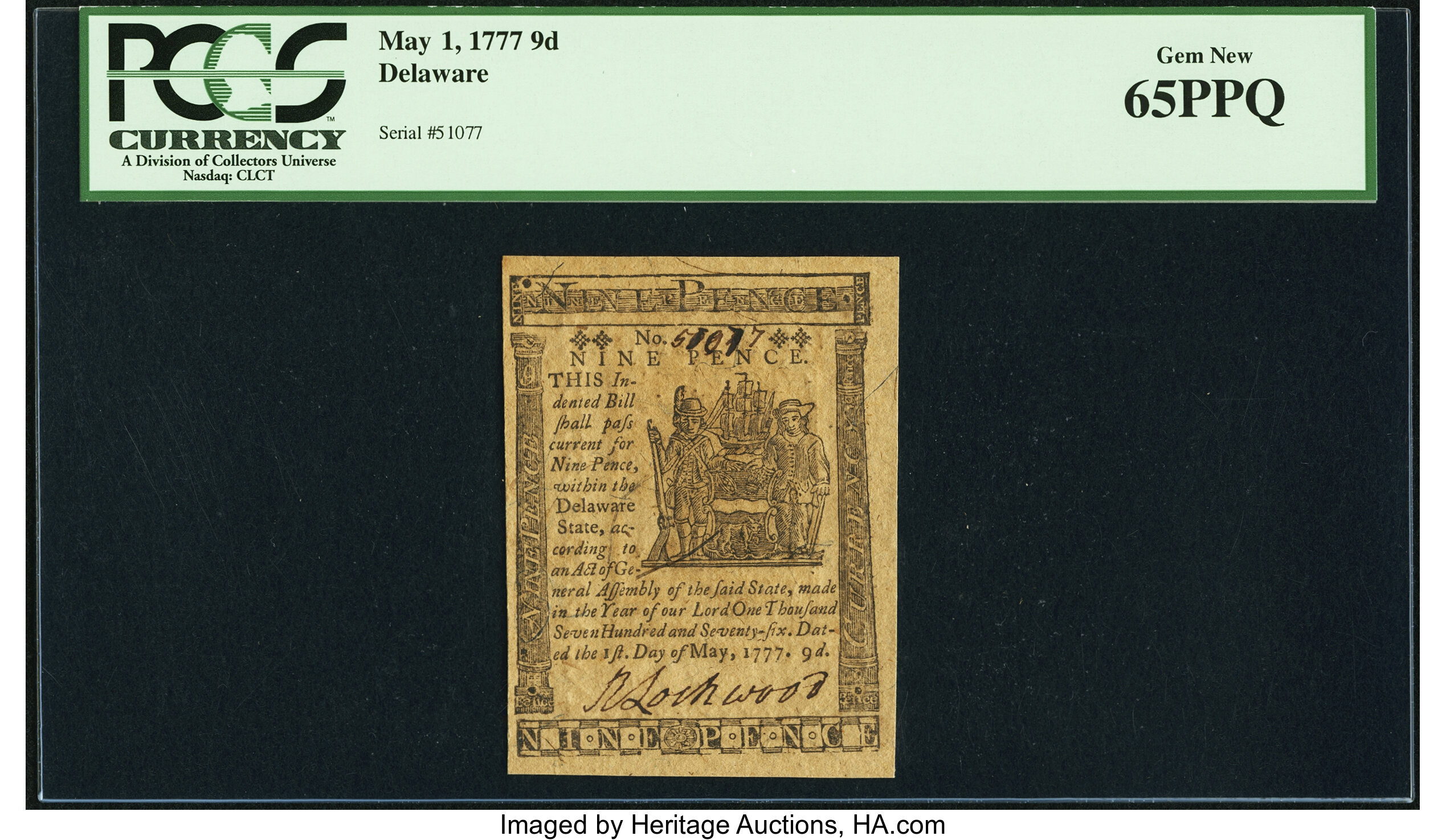 image for: Delaware May 1, 1777 9d PCGS Gem New 65PPQ....