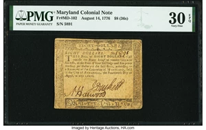 image for: Maryland August 14, 1776 $8 PMG Very Fine 30 EPQ....