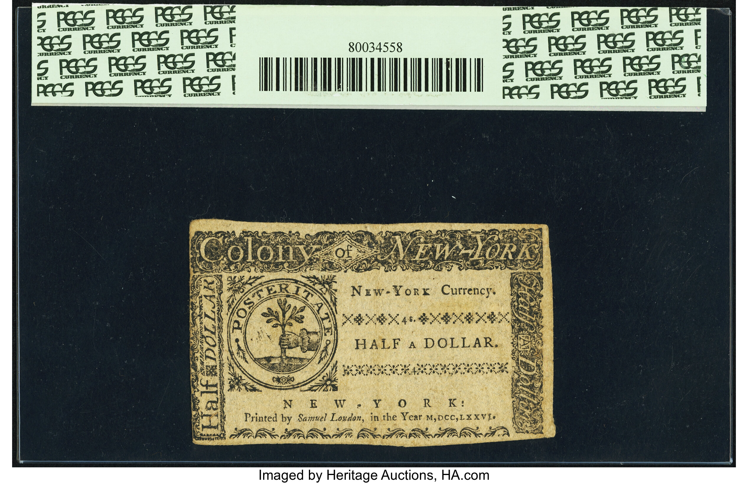 image for: New York March 5, 1776 $1/2 PCGS Extremely Fine 45....