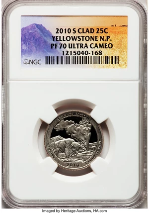 image for: 2010-S 25C Yellowstone Clad, National Park PR70 Ultra Cameo NGC. NGC Census: (0). PCGS Population (309). (#418831)...
