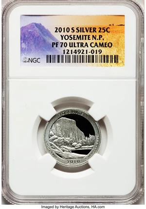 image for: 2010-S 25C Yosemite, National Park Silver PR70 Ultra Cameo NGC. NGC Census: (0). PCGS Population (327). (#418840)...