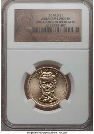 image for: 2010-D $1 Abraham Lincoln, Brilliant Uncirculated NGC. NGC Census: (0/0). PCGS Population (0/0). (#417281)...