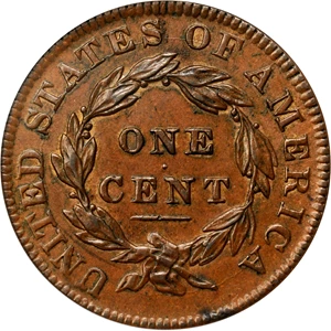 image for: 1834 Matron Head Cent. N-1. Rarity-1. Noyes Die State B. Small 8, Large Stars, Medium Letters. AU-58 (ANACS).