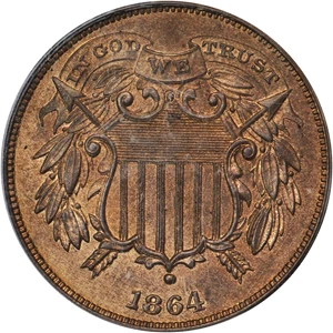 image for: 1864 Two-Cent Piece. FS-401. Small Motto. Proof-64+ RB (PCGS). CAC.