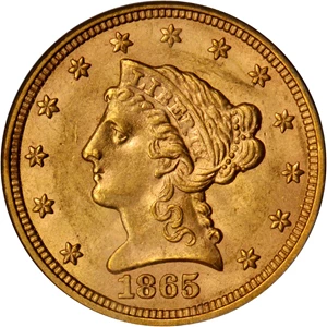 image for: 1865-S Liberty Quarter Eagle. MS-62 (PCGS).