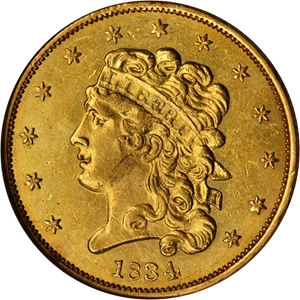 image for: 1834 Classic Half Eagle. Breen-6503. Second Head, Crosslet 4. MS-62 (NGC).