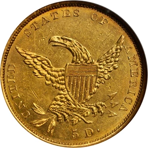 image for: 1834 Classic Half Eagle. Breen-6503. Second Head, Crosslet 4. MS-62 (NGC).