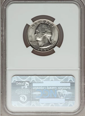 image for: 1991-D 25C Washington Quarter Missing Reverse, Clad Layer MS64 NGC. 4.7 Grams. NGC Census: (11/43). PCGS Population (34/150...