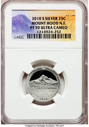 image for: 2010-S 25C Mount Hood National Forest Silver PR70 Ultra Cameo NGC. NGC Census: (0). PCGS Population (330). (#418852)...