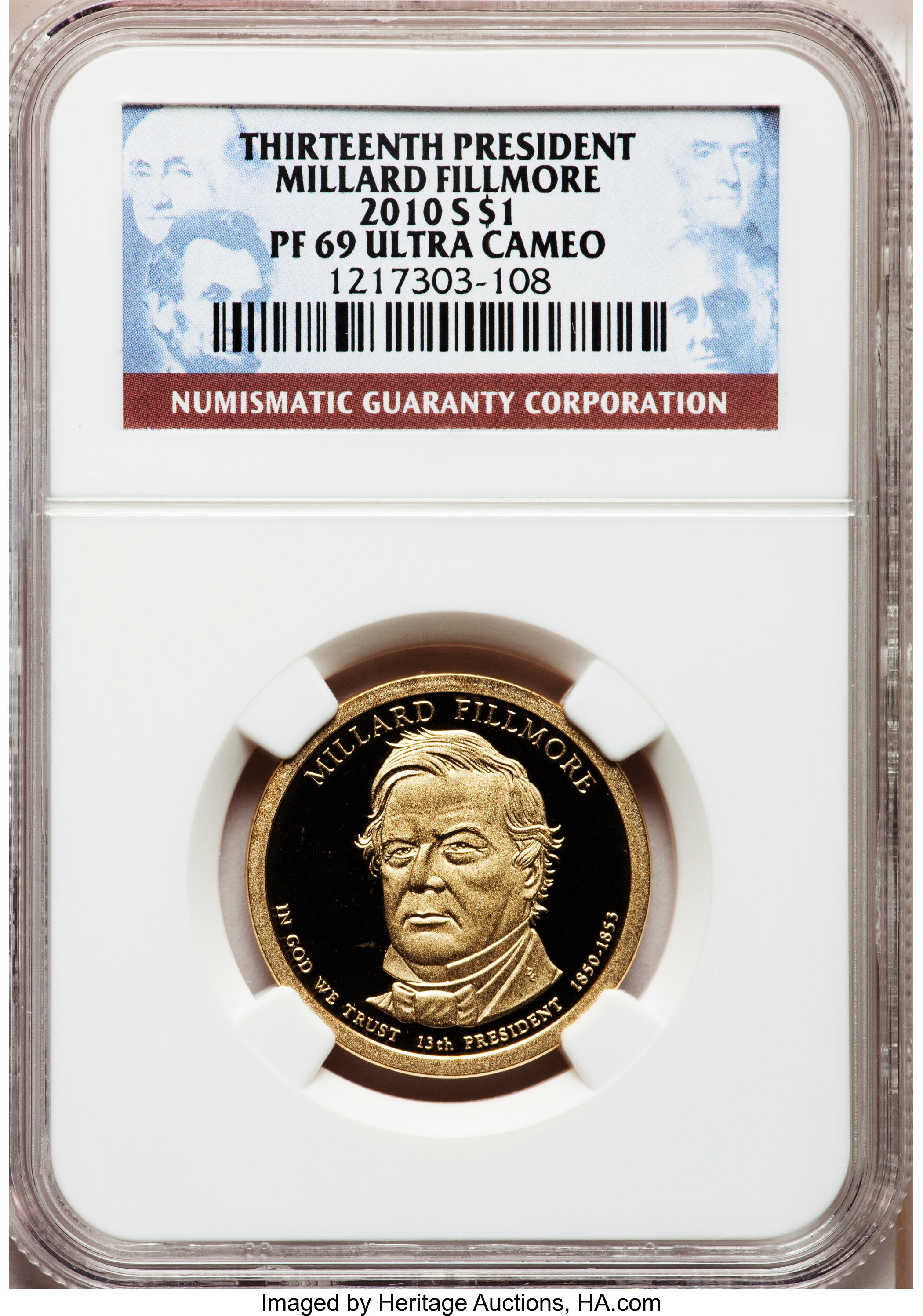 image for: 2010-S $1 Thirteenth President Millard Fillmore PR69 Ultra Cameo NGC. NGC Census: (0/0). PCGS Population (1692/198).  Numis...
