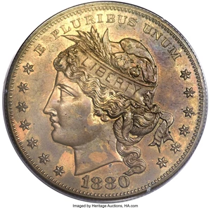 image for: 1880 $1 Goloid Metric Dollar, Judd-1652, Pollock-1852, R.6-7, PR63 Red and Brown PCGS....
