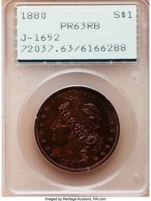 image for: 1880 $1 Goloid Metric Dollar, Judd-1652, Pollock-1852, R.6-7, PR63 Red and Brown PCGS....