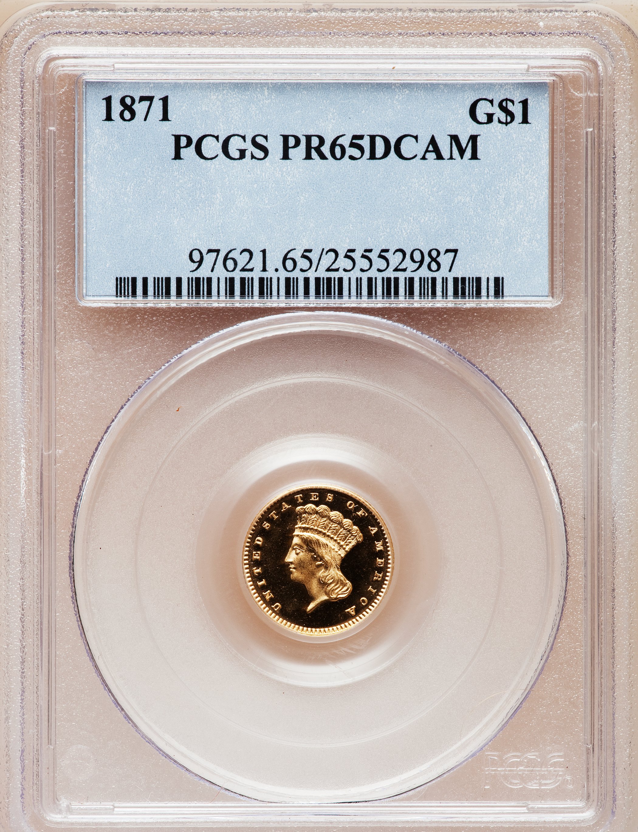 image for: 1871 G$1 PR65 Deep Cameo PCGS....