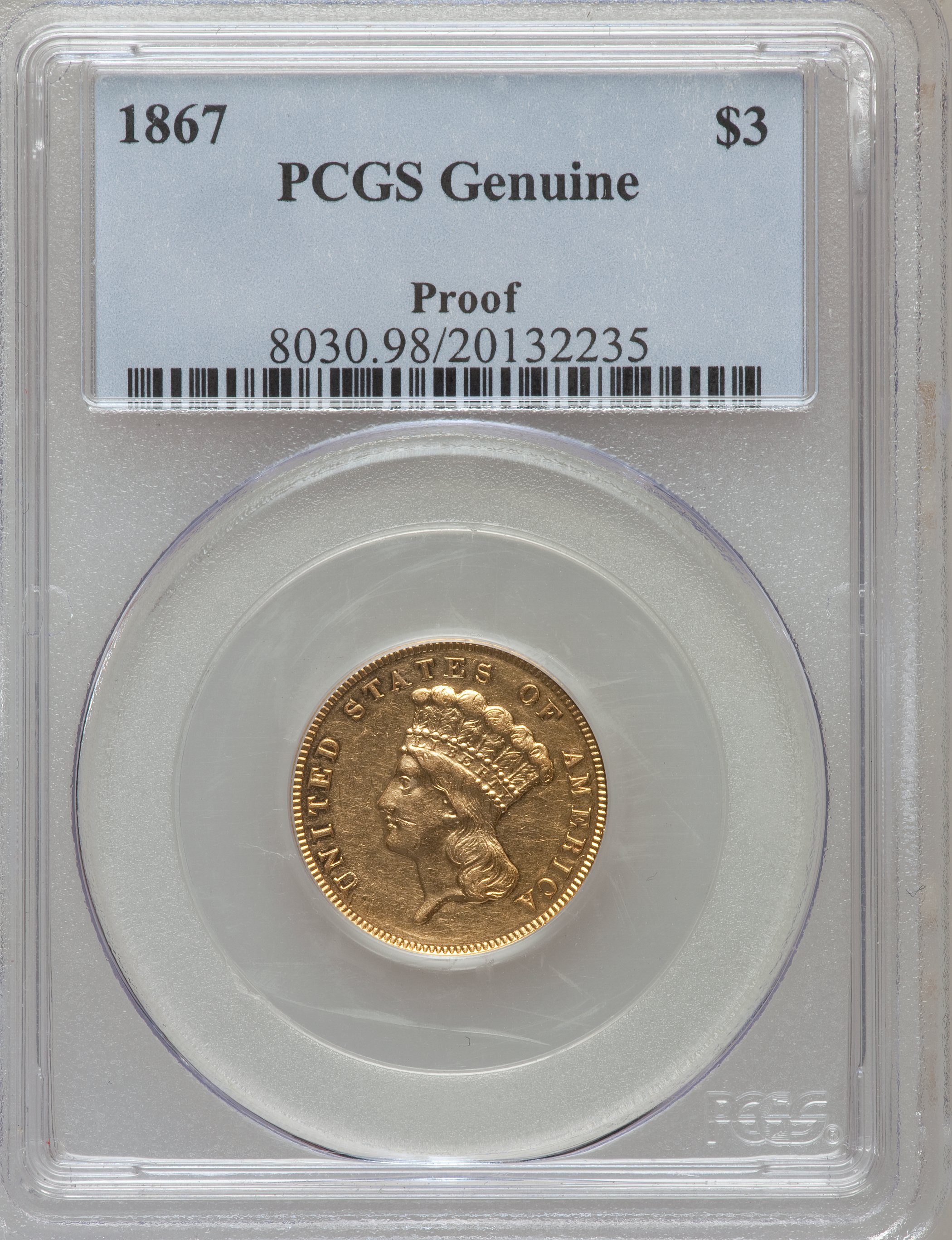 image for: 1867 $3 Genuine PCGS. Proof....