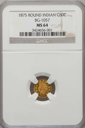 image for: 1875 50C Indian Round 50 Cents, BG-1057, High R.5, MS64 NGC. NGC Census: (1/0). PCGS Population (10/2). (#10886)...