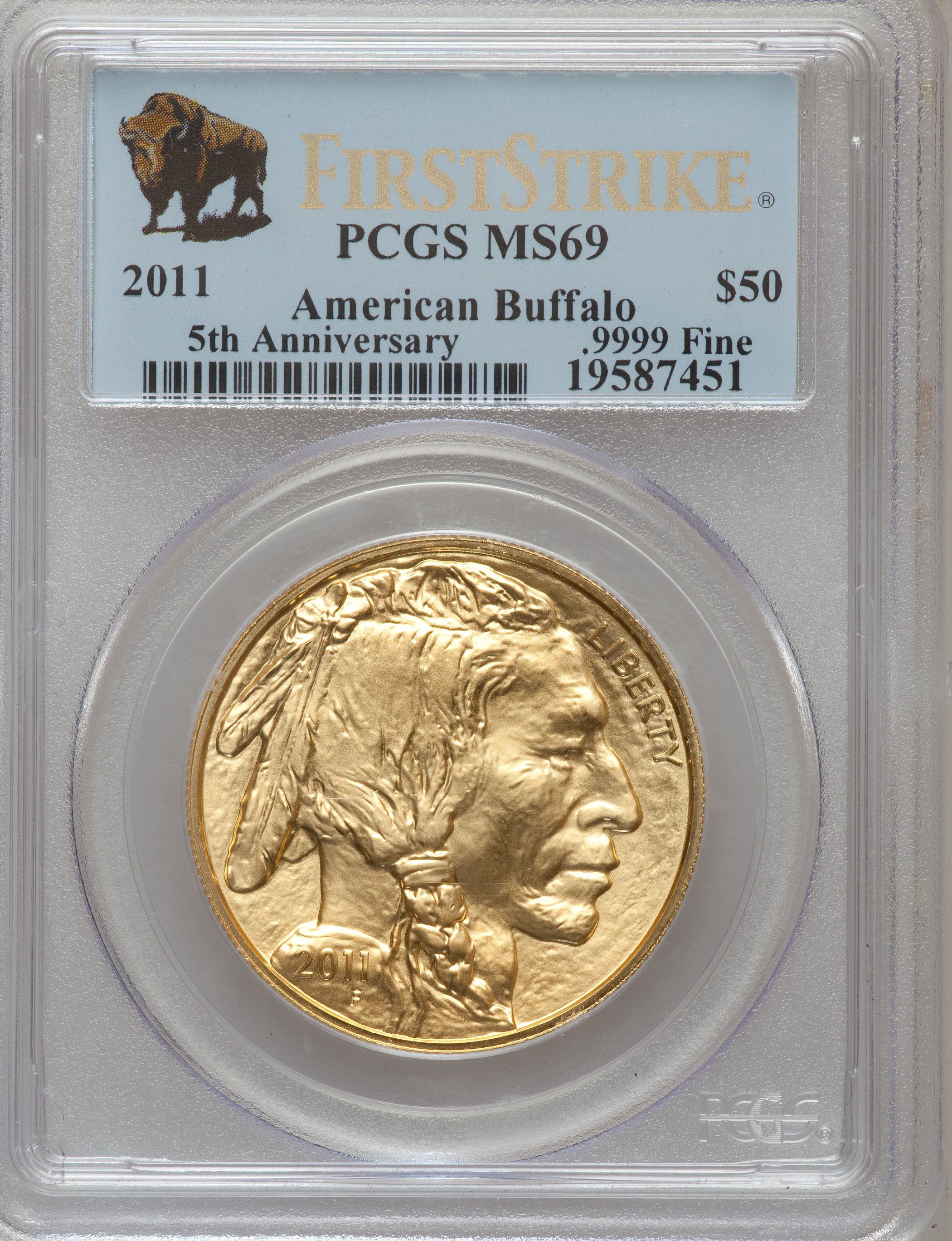 image for: 2011 $50 One-Ounce Gold Buffalo, 5th Anniversary First Strike MS69 PCGS. Ex: .9999 Fine. PCGS Population (0/0). NGC Census:...