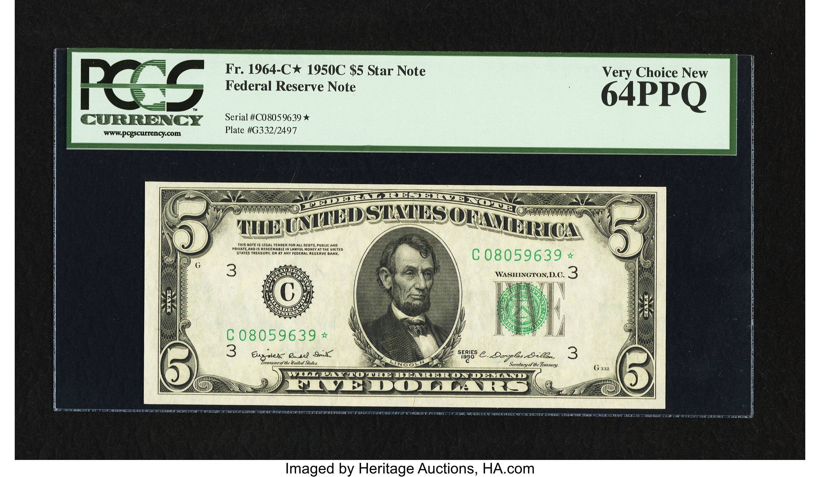 image for: Fr. 1964-C* $5 1950C Federal Reserve Note. PCGS Very Choice New 64PPQ....