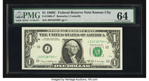 image for: Fr. 1906-J* $1 1969C Federal Reserve Star Note. PMG Choice Uncirculated 64....