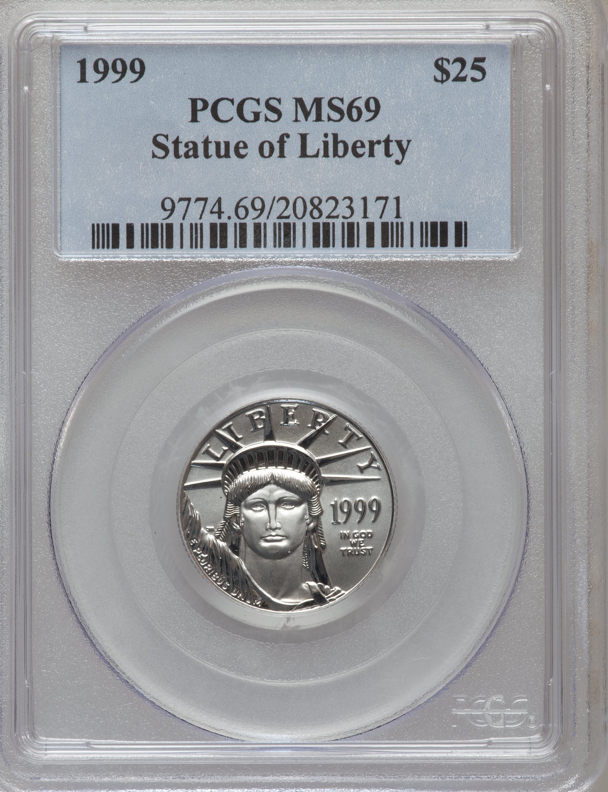 image for: 1999 P$25 Quarter-Ounce Platinum Eagle MS69 PCGS. PCGS Population (827/2). NGC Census: (547/9). Mintage: 39,734. Numismedia...