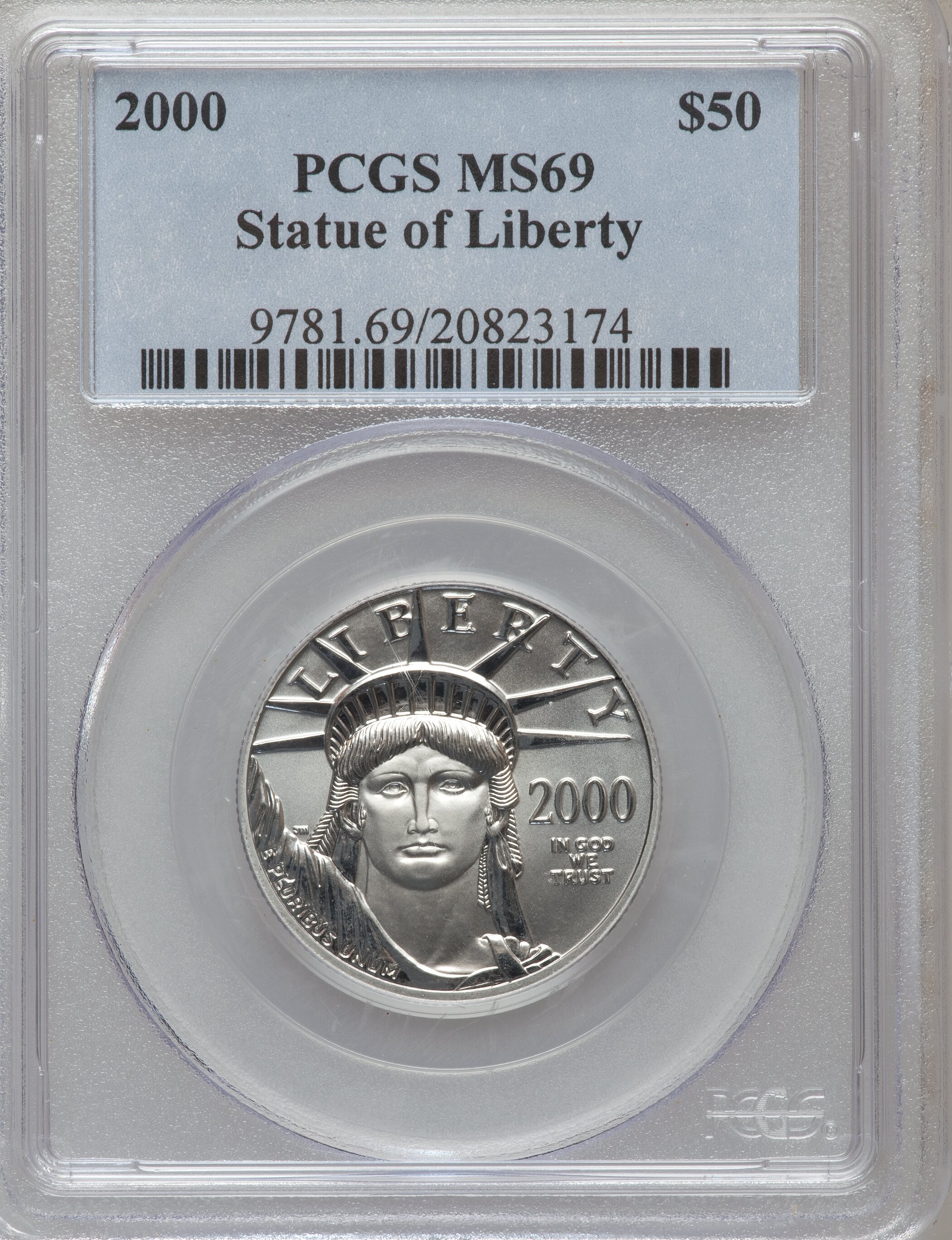 image for: 2000 P$50 Half-Ounce Platinum Eagle MS69 PCGS. PCGS Population (950/0). NGC Census: (1076/15). Mintage: 18,892. Numismedia ...