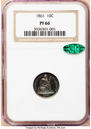 image for: 1861 10C PR66 NGC. CAC....