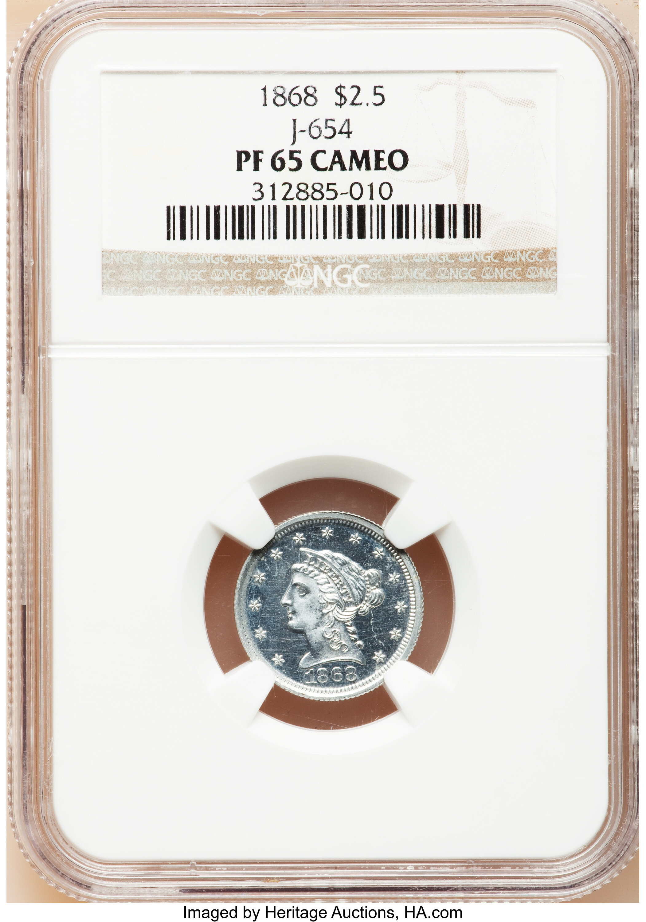 image for: 1868 $2 1/2 Quarter Eagle, Judd-654, Pollock-727, Low R.7, PR65 Cameo NGC....