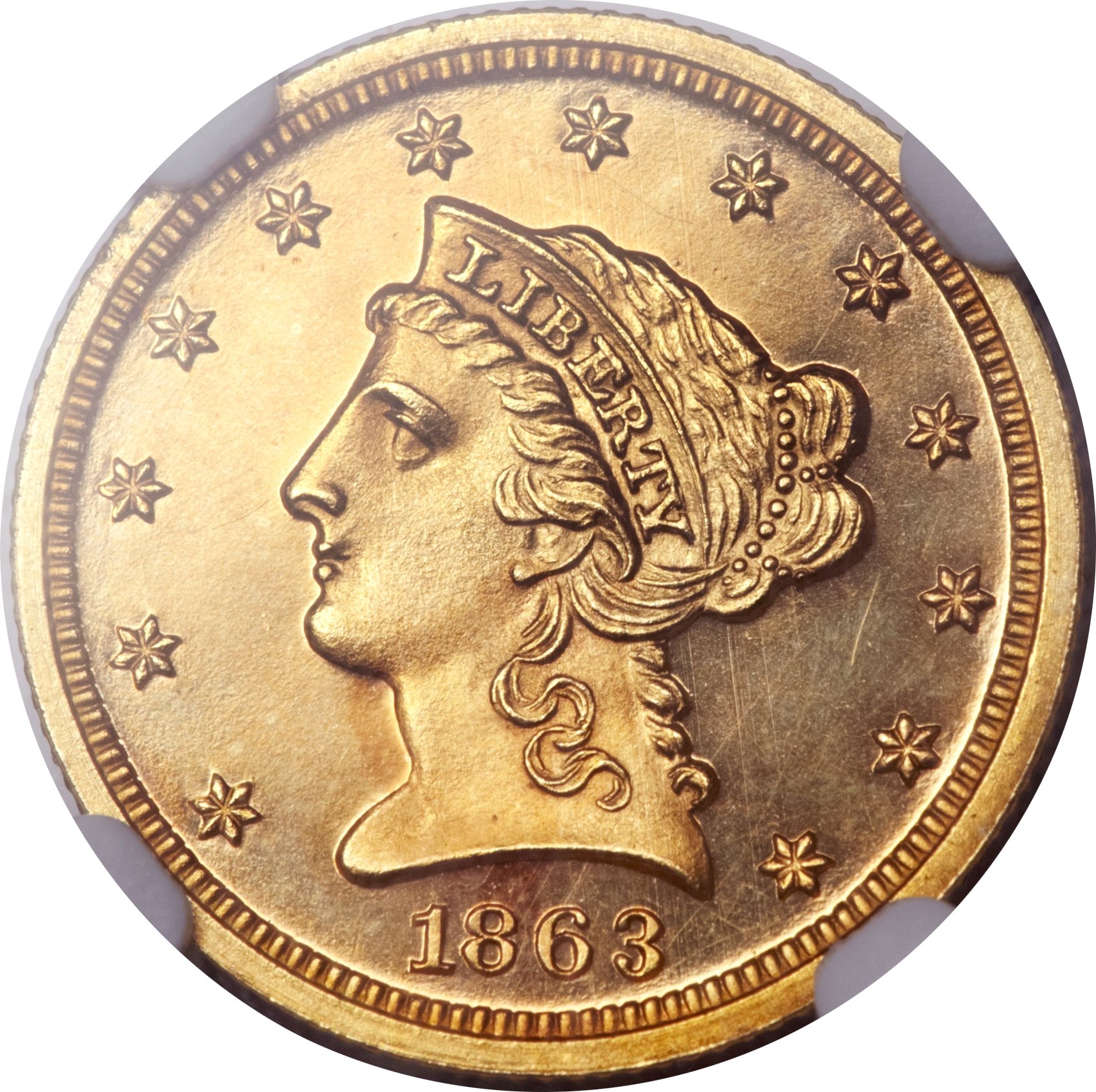 image for: 1863 $2 1/2 PR63 Cameo NGC....