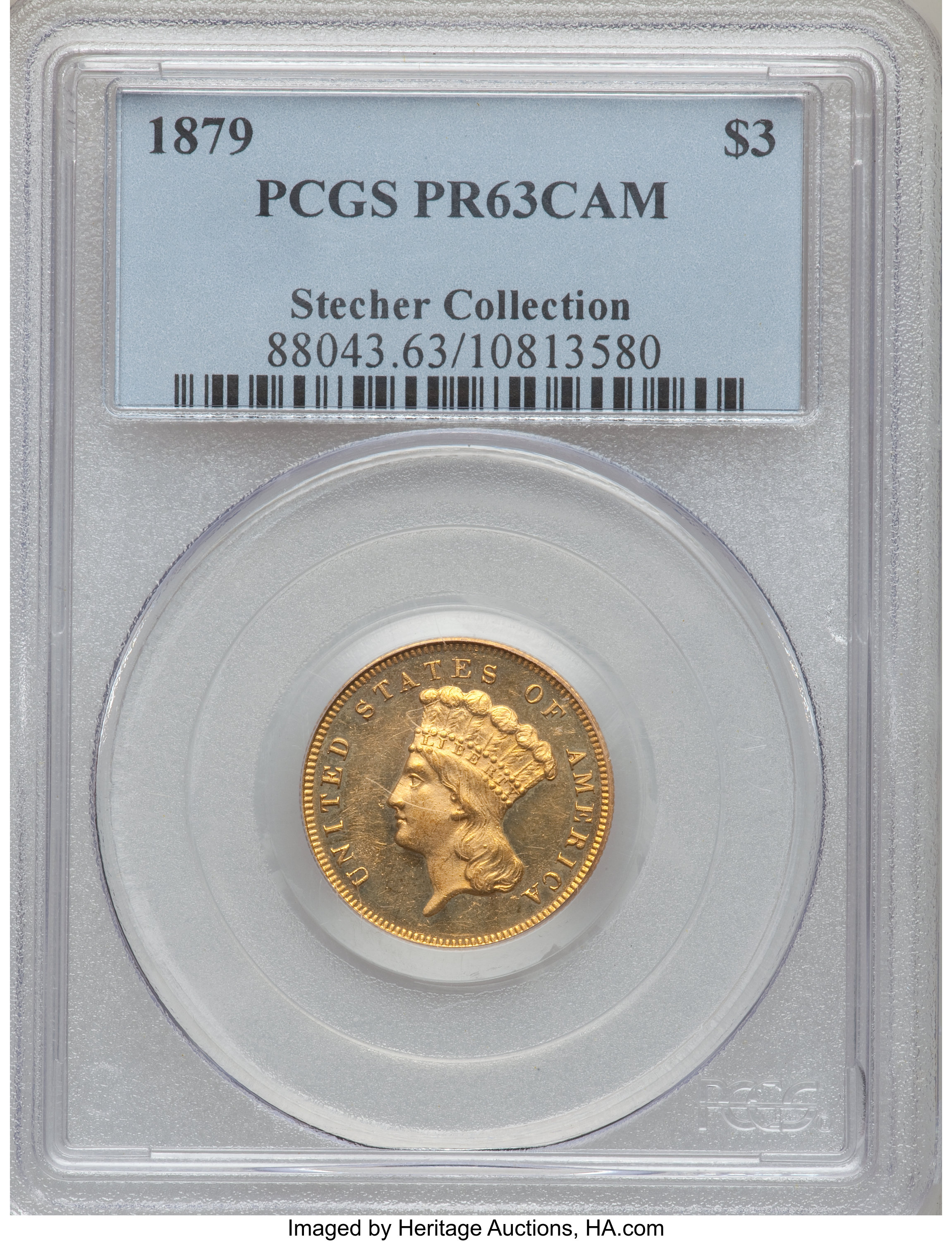 image for: 1879 $3 PR63 Cameo PCGS....