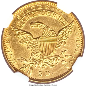 image for: 1834 $5 Capped Head, Crosslet 4 MS63 NGC. Breen-6500, BD-2, R.5....