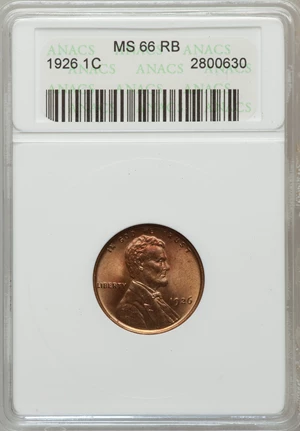 image for: 1926 1C MS66 Red and Brown ANACS. NGC Census: (10/0). PCGS Population (3/0). Mintage: 157,088,000. Numismedia Wsl. Price fo...