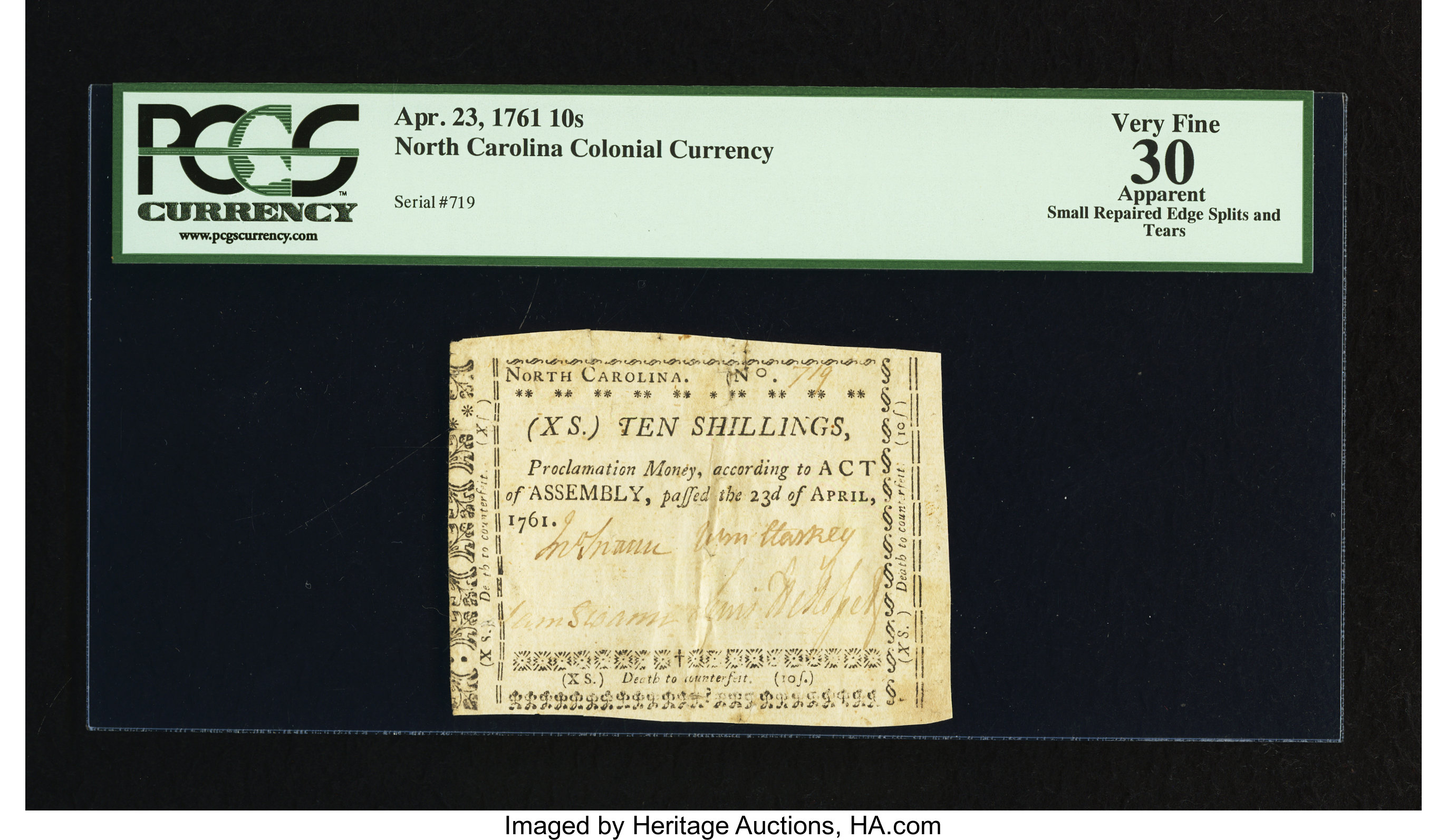 image for: North Carolina April 23, 1761 10s PCGS Apparent Very Fine 30....
