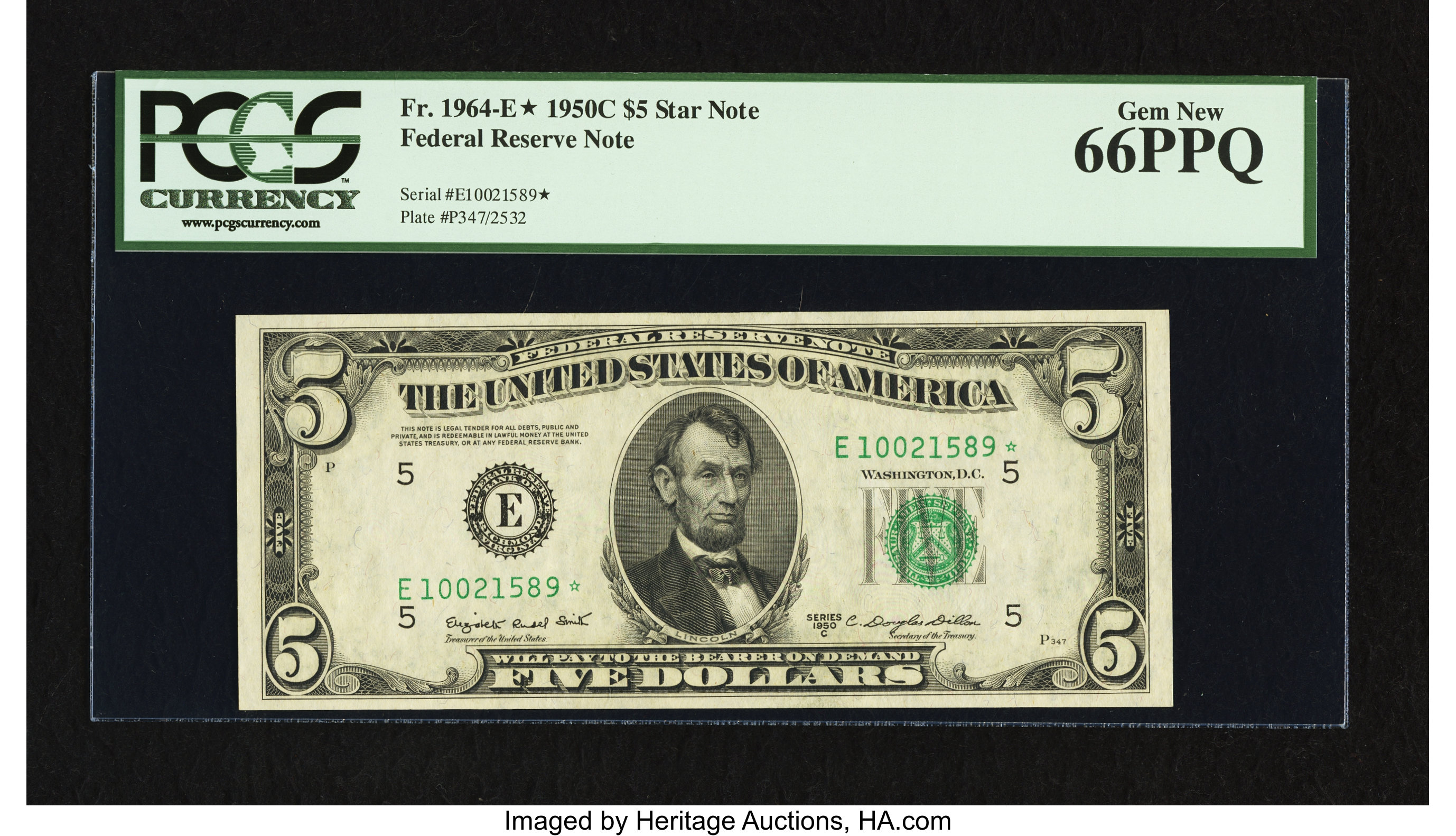 image for: Fr. 1964-E* $5 1950C Federal Reserve Star Note. PCGS Gem New 66PPQ....