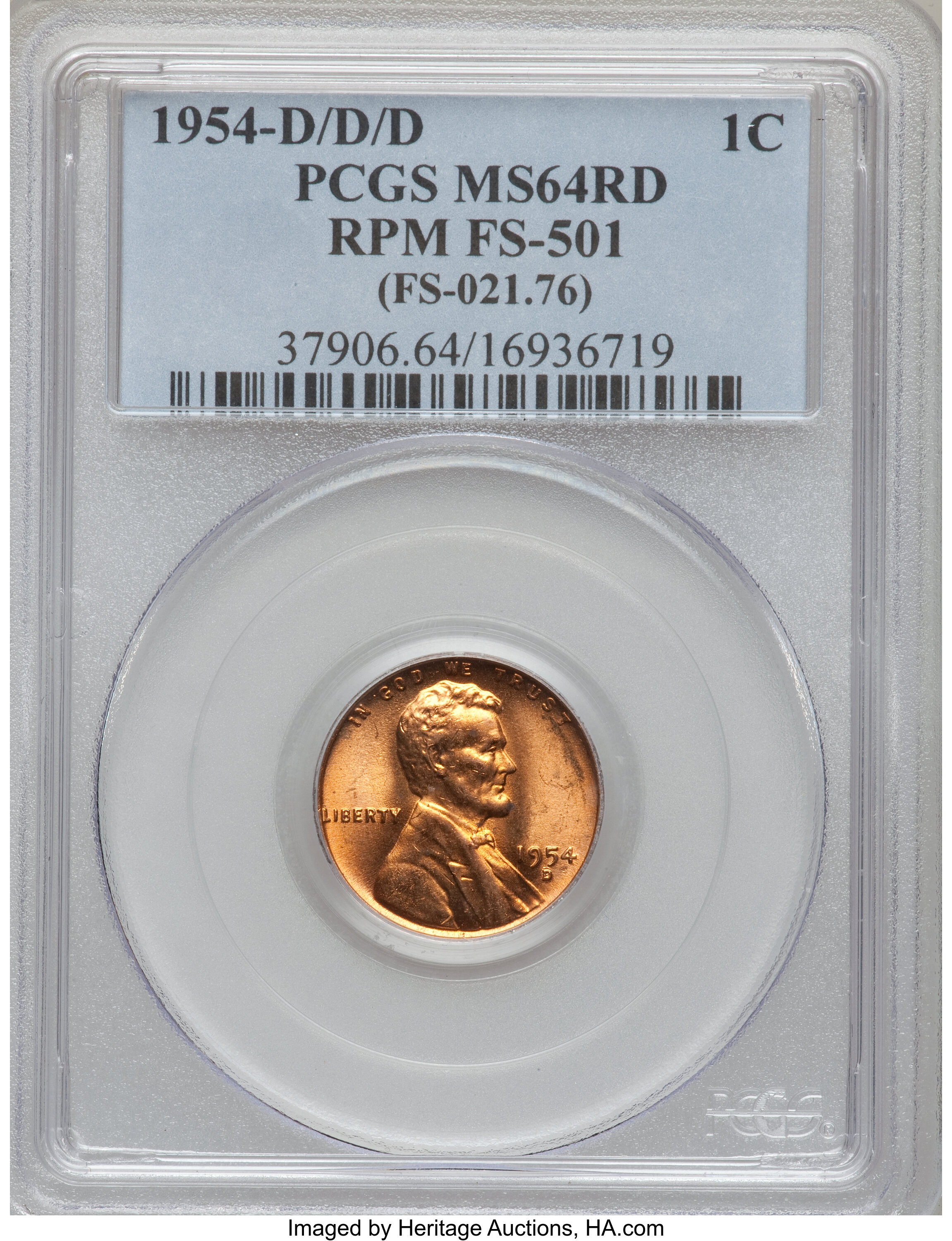 1954-D/D/D 1C RPM FS-501 MS64 Red PCGS. (FS-021.76). PCGS Population (83/921). NGC Census: (72/3828). Mintage: 251,552,49...