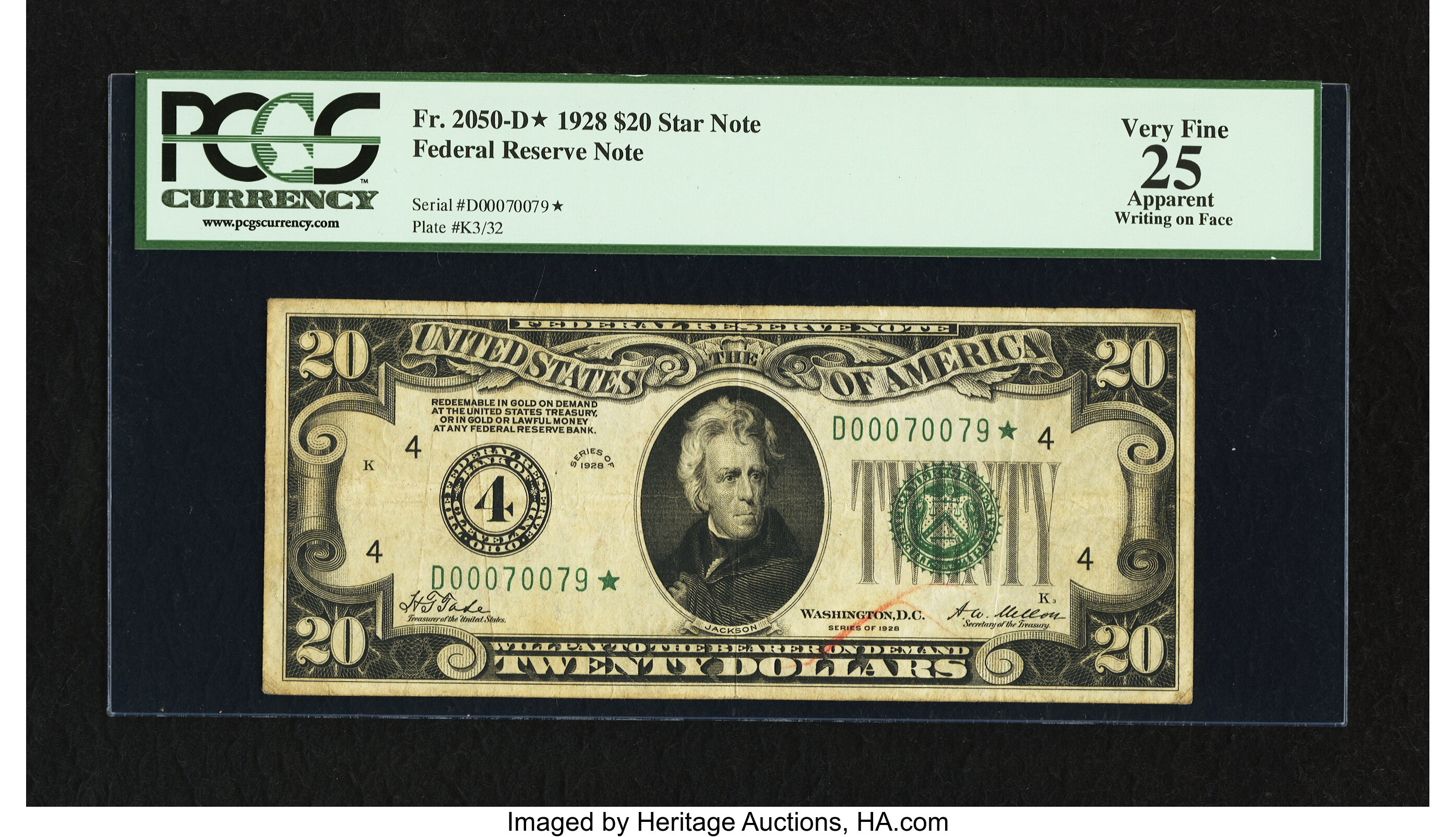 image for: Fr. 2050-D* $20 1928 Federal Reserve Star Note. PCGS Apparent Very Fine 25....