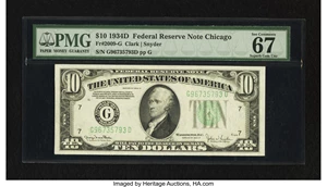 image for: Fr. 2009-G $10 1934D Federal Reserve Note. PMG Superb Gem Unc 67 EPQ....