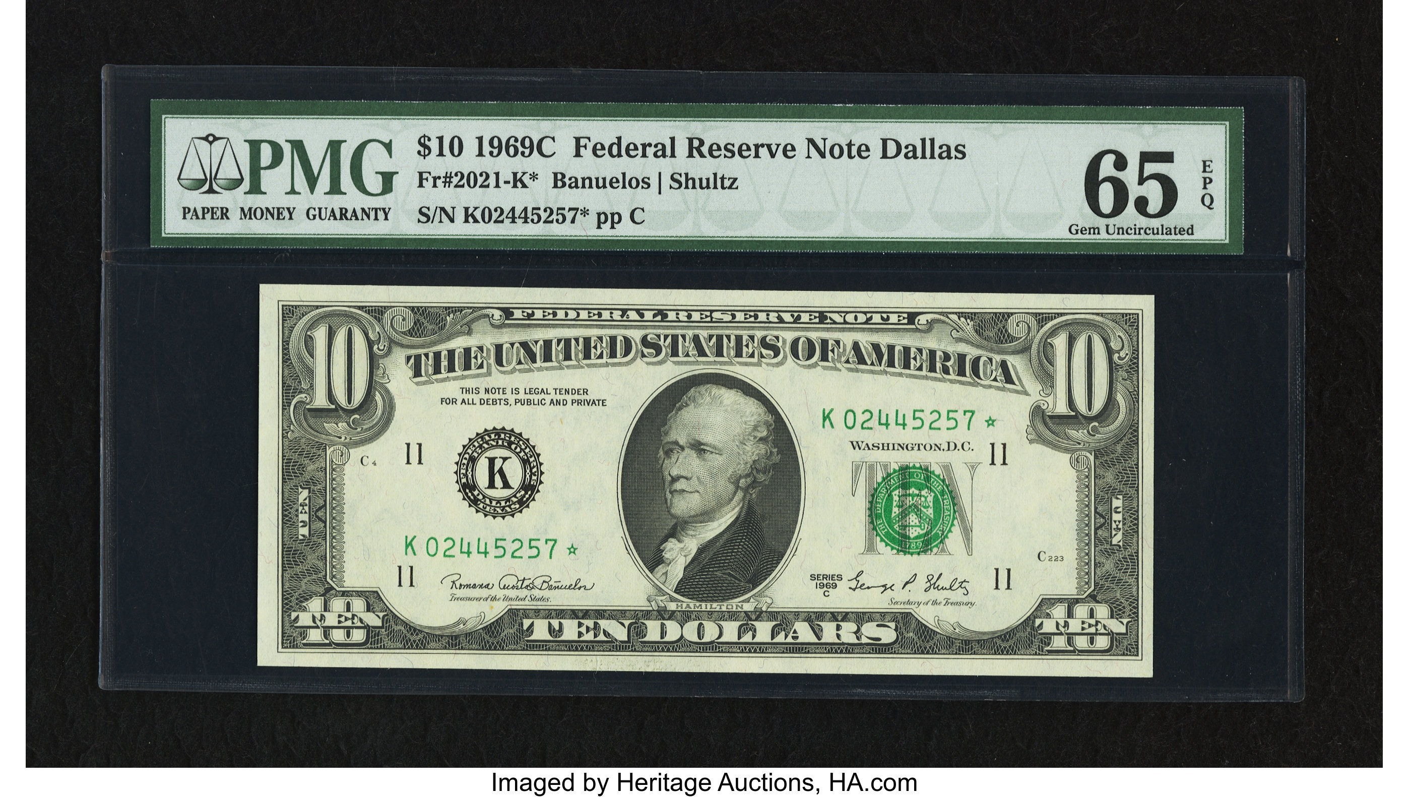 image for: Fr. 2021-K* $10 1969C Federal Reserve Star Note. PMG Gem Uncirculated 65 EPQ....