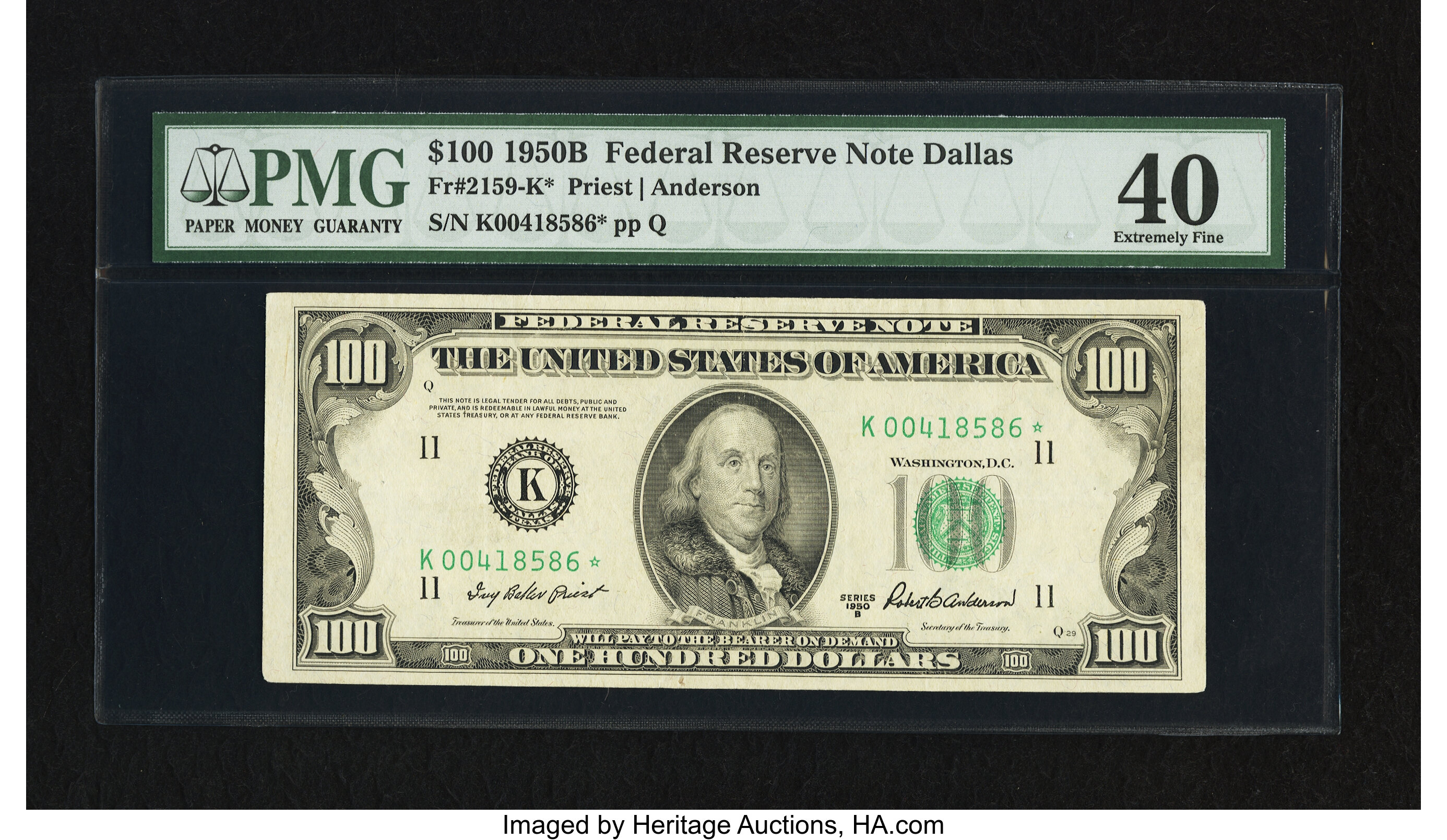 image for: Fr. 2159-K* $100 1950B Federal Reserve Note. PMG Extremely Fine 40....