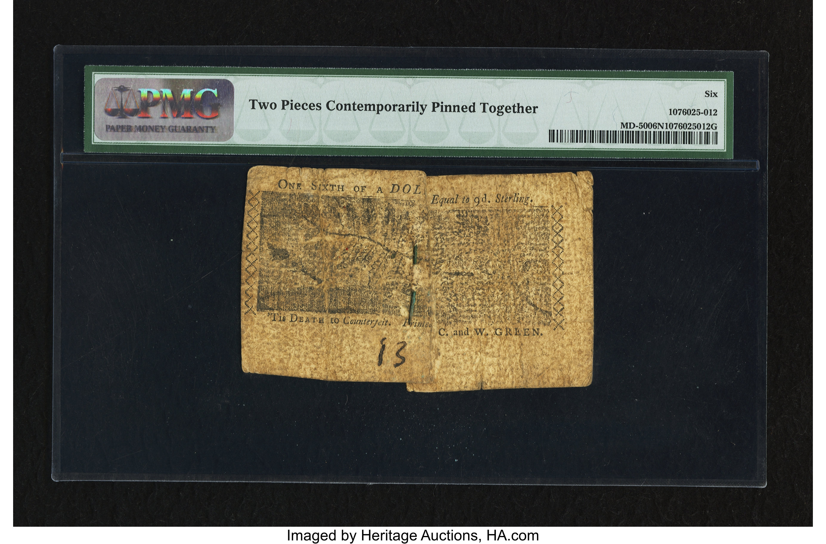 image for: Maryland March 1, 1770 $1/6 PMG Good 6 Net....