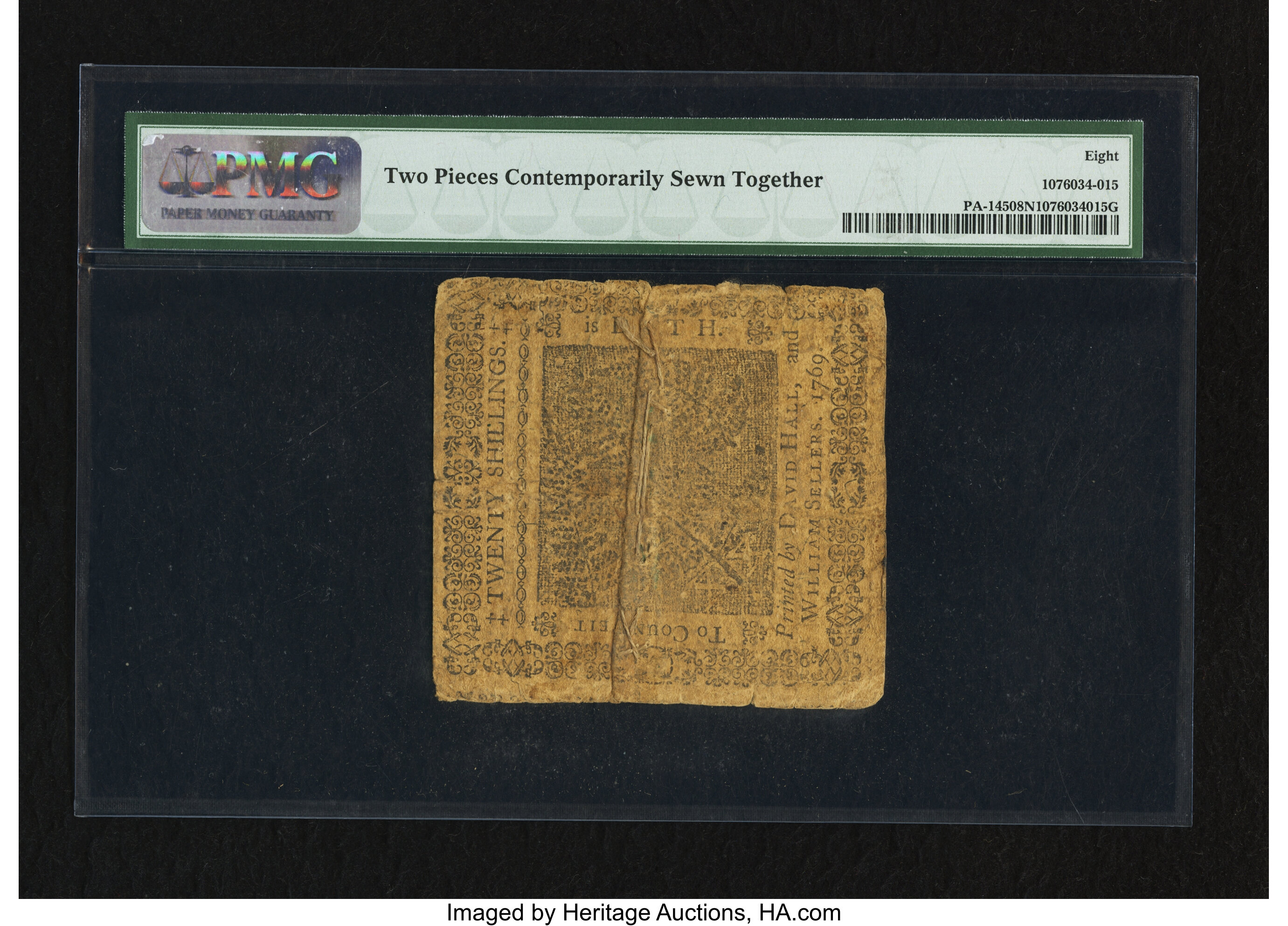 image for: Pennsylvania March 10, 1769 20s PMG Very Good 8 Net....
