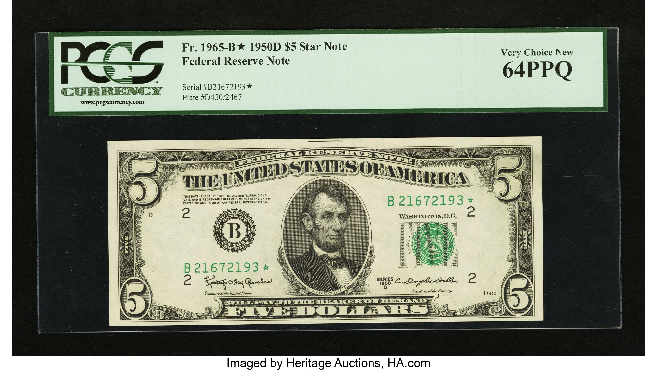 image for: Fr. 1965-B* $5 1950D Federal Reserve Star Note. PCGS Very Choice New 64PPQ....
