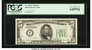 image for: Fr. 1960-I $5 1934D Federal Reserve Note. PCGS Very Choice New 64PPQ....