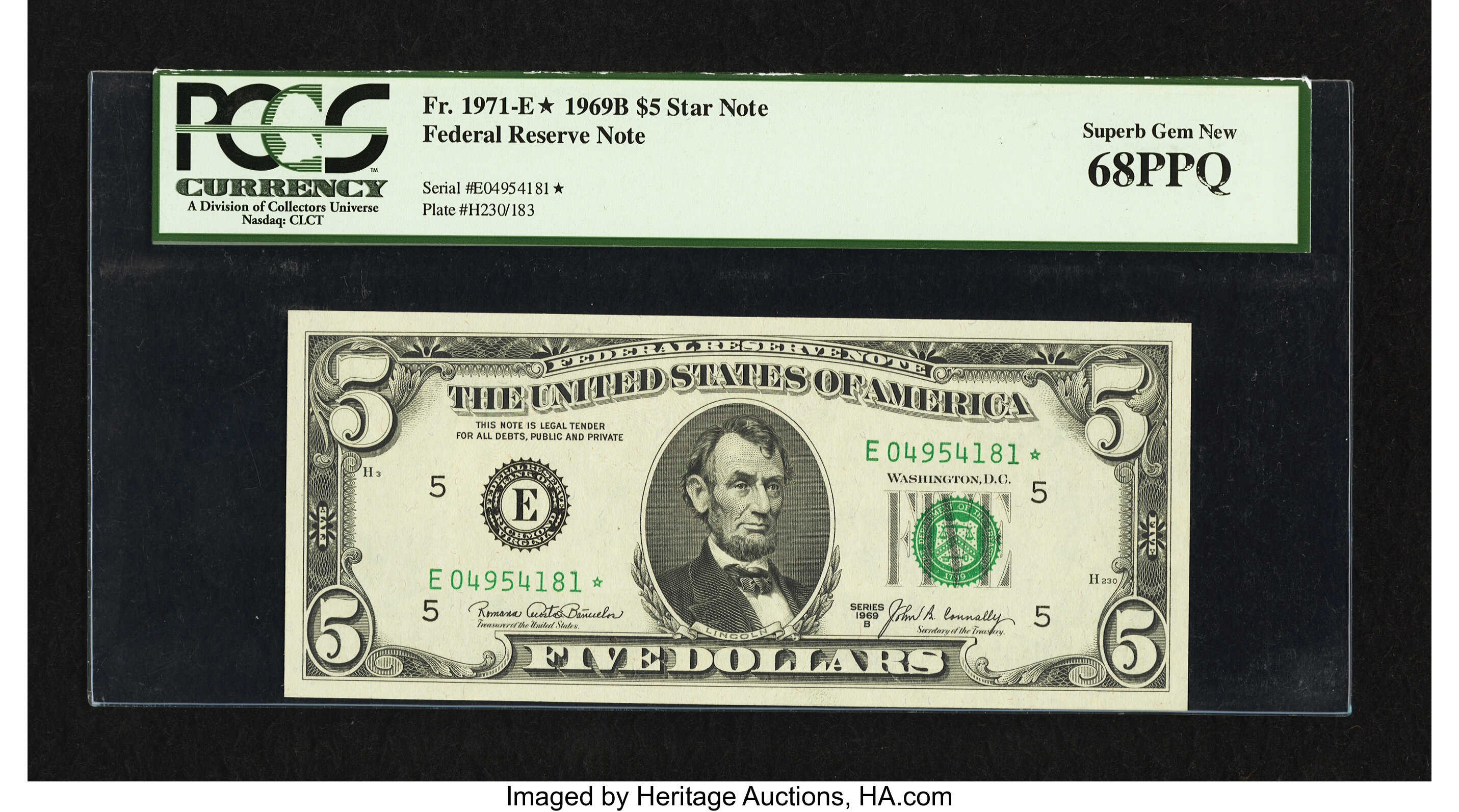 image for: Fr. 1971-E* $5 1969B Federal Reserve Star Note. PCGS Superb Gem New 68PPQ....
