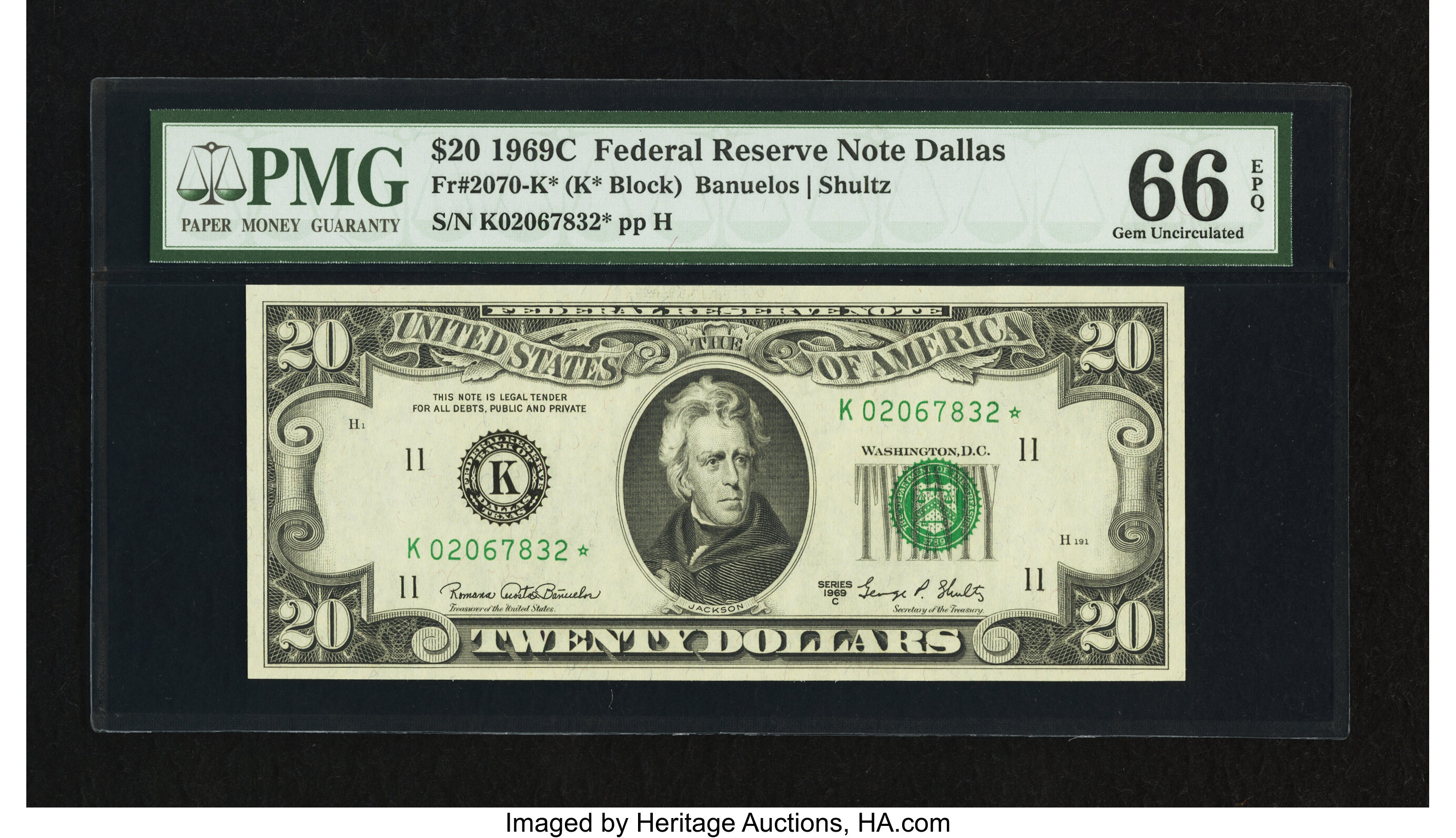 image for: Fr. 2070-K* $20 1969C Federal Reserve Star Note. PMG Gem Uncirculated 66 EPQ....