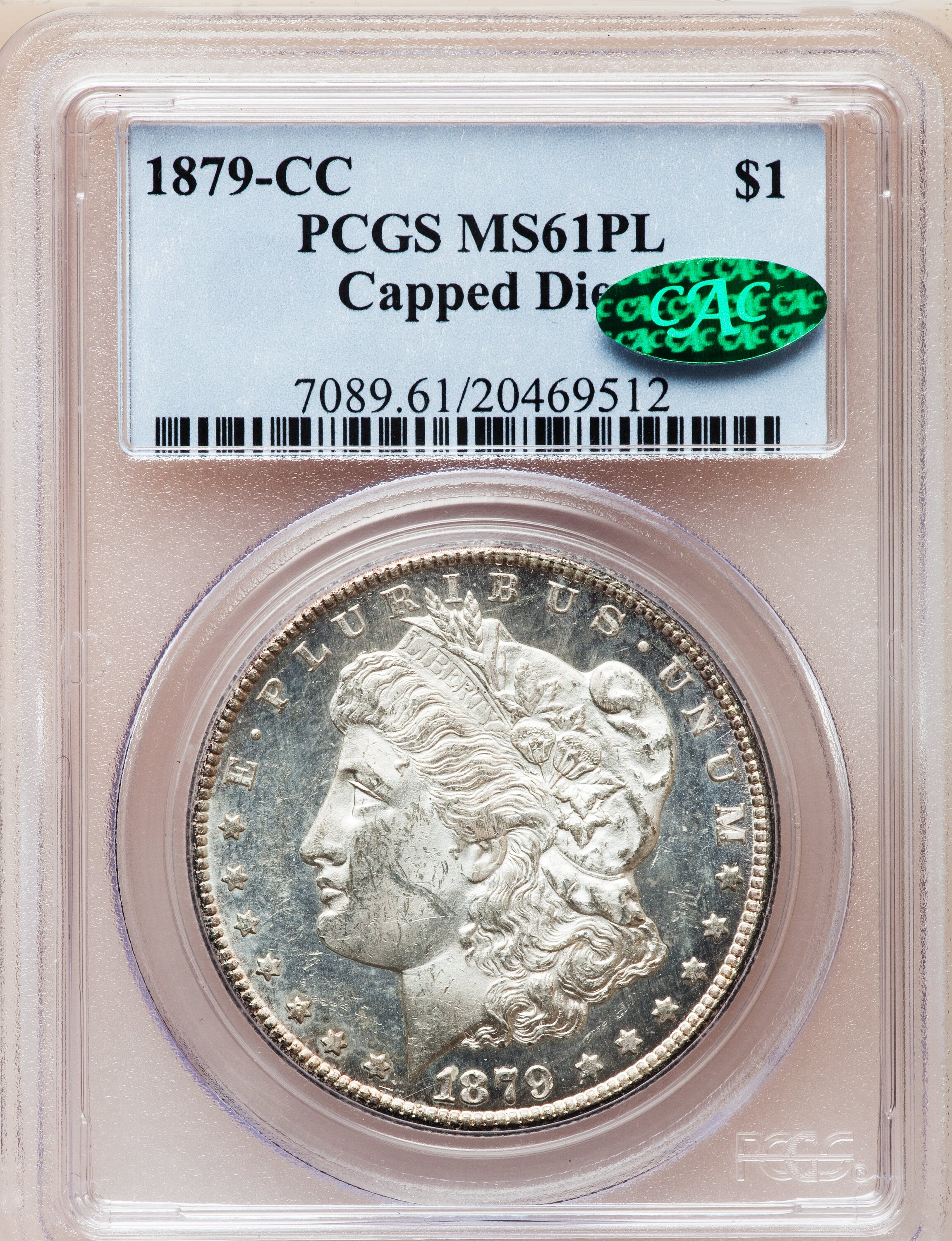image for: 1879-CC $1 Capped Die MS61 Prooflike PCGS. CAC. VAM-3....