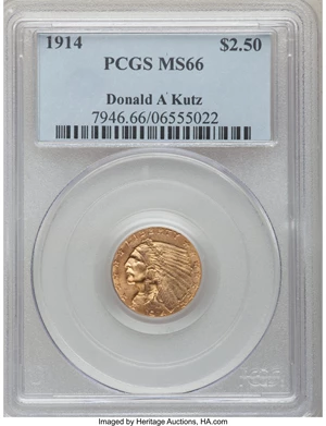 image for: 1914 $2 1/2 MS66 PCGS....
