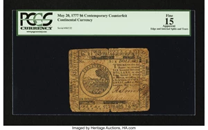 image for: Continental Currency May 20, 1777 $6 Contemporary Counterfeit PCGS Apparent Fine 15....